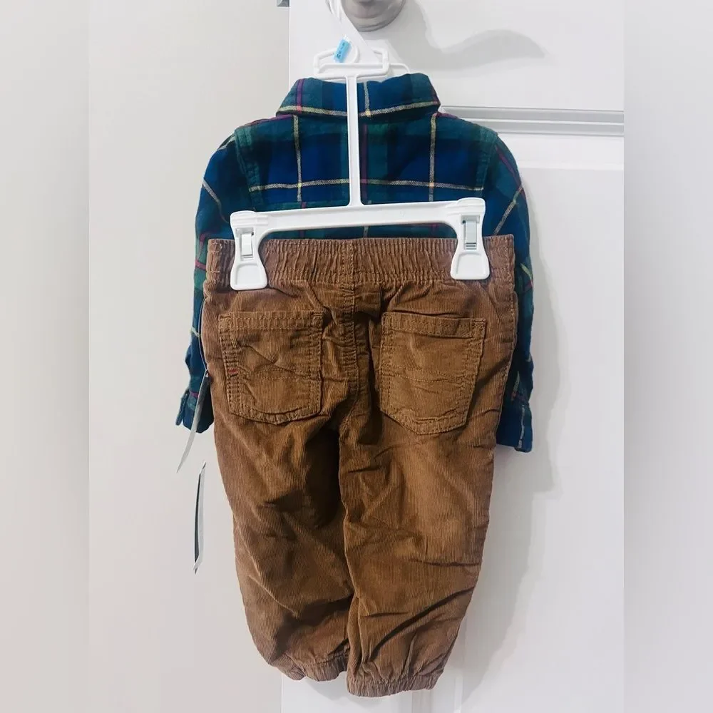 Tommy Hilfiger Baby Boys 2-Piece Plaid Shirt & Pants Set 6-9M NWT $55